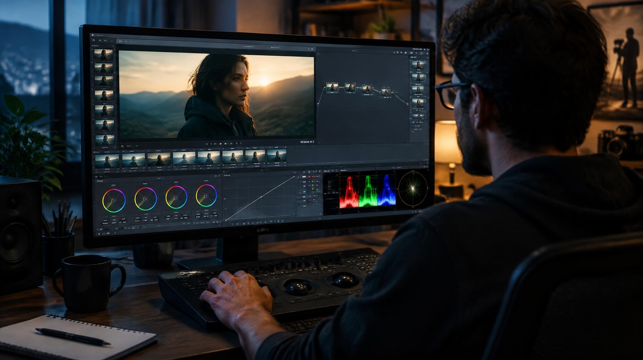video color grading on monitor