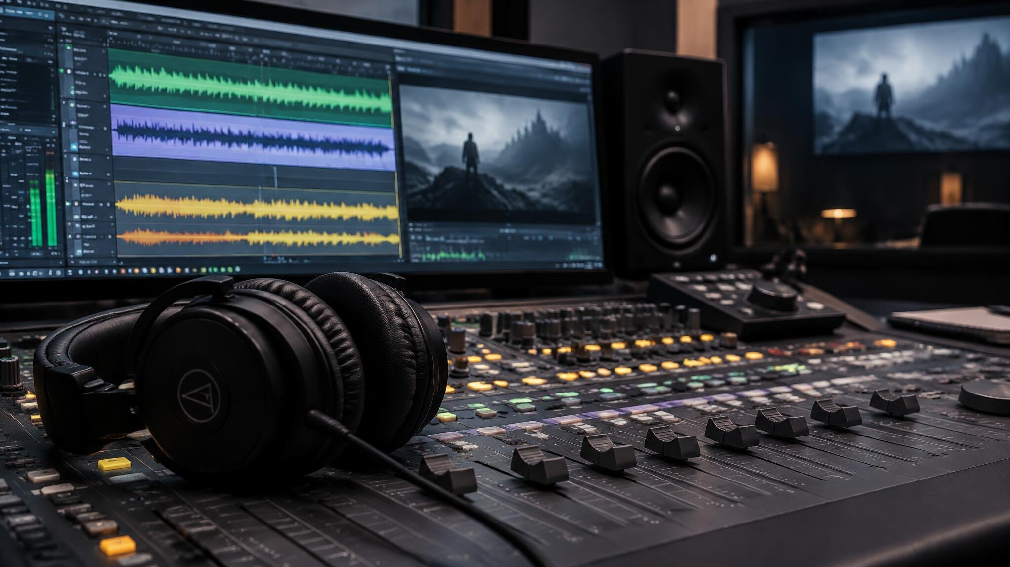 headphones on mixing desk