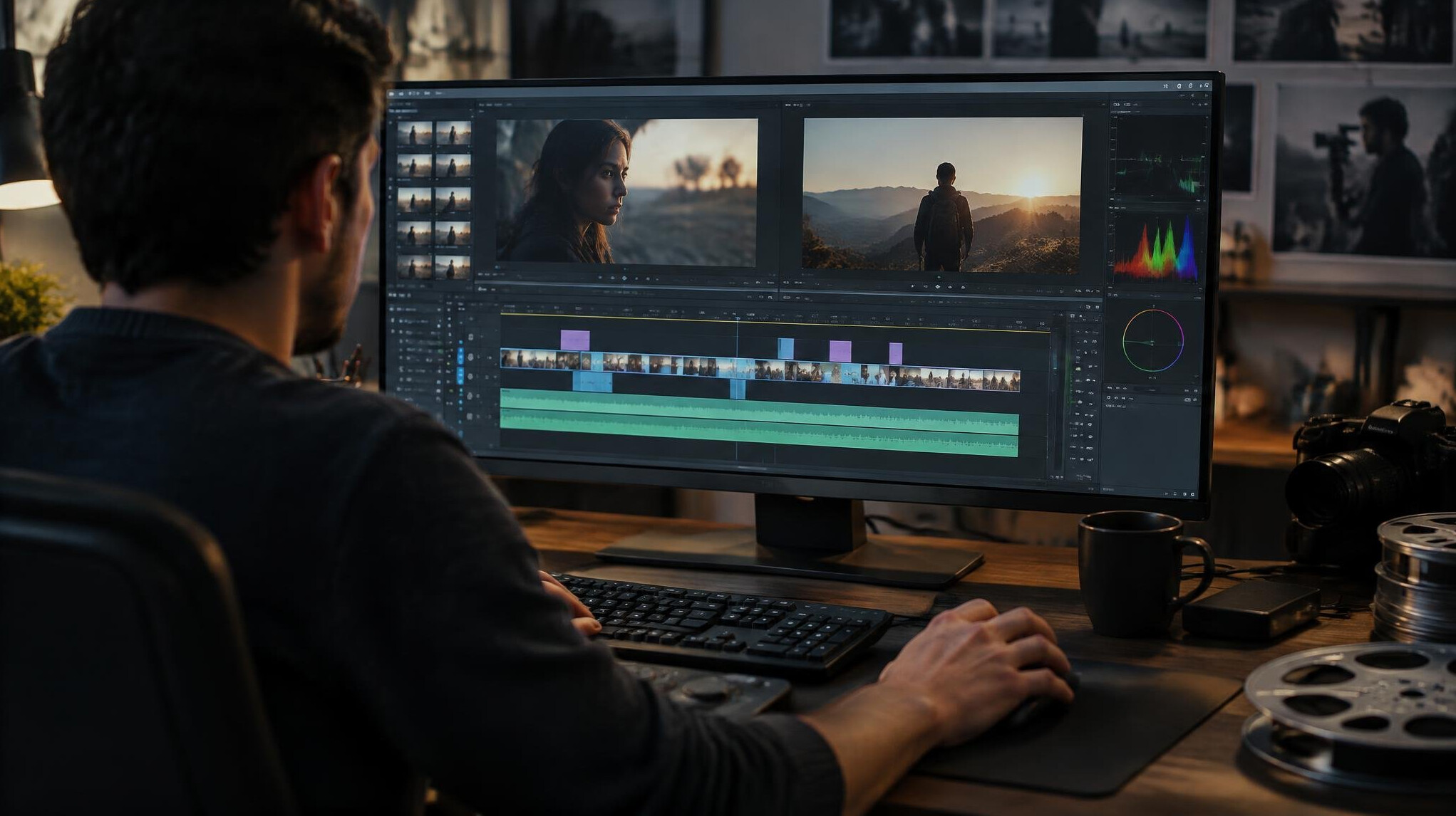 film editor at computer
