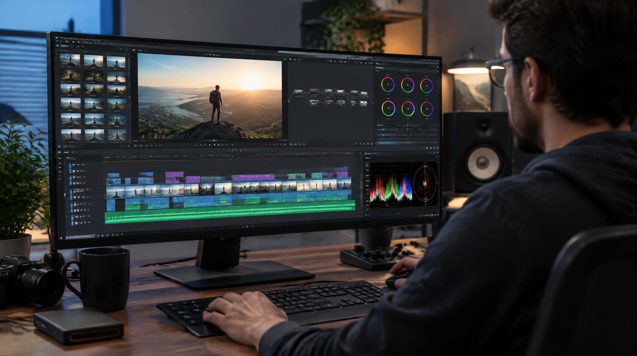 video editor at computer