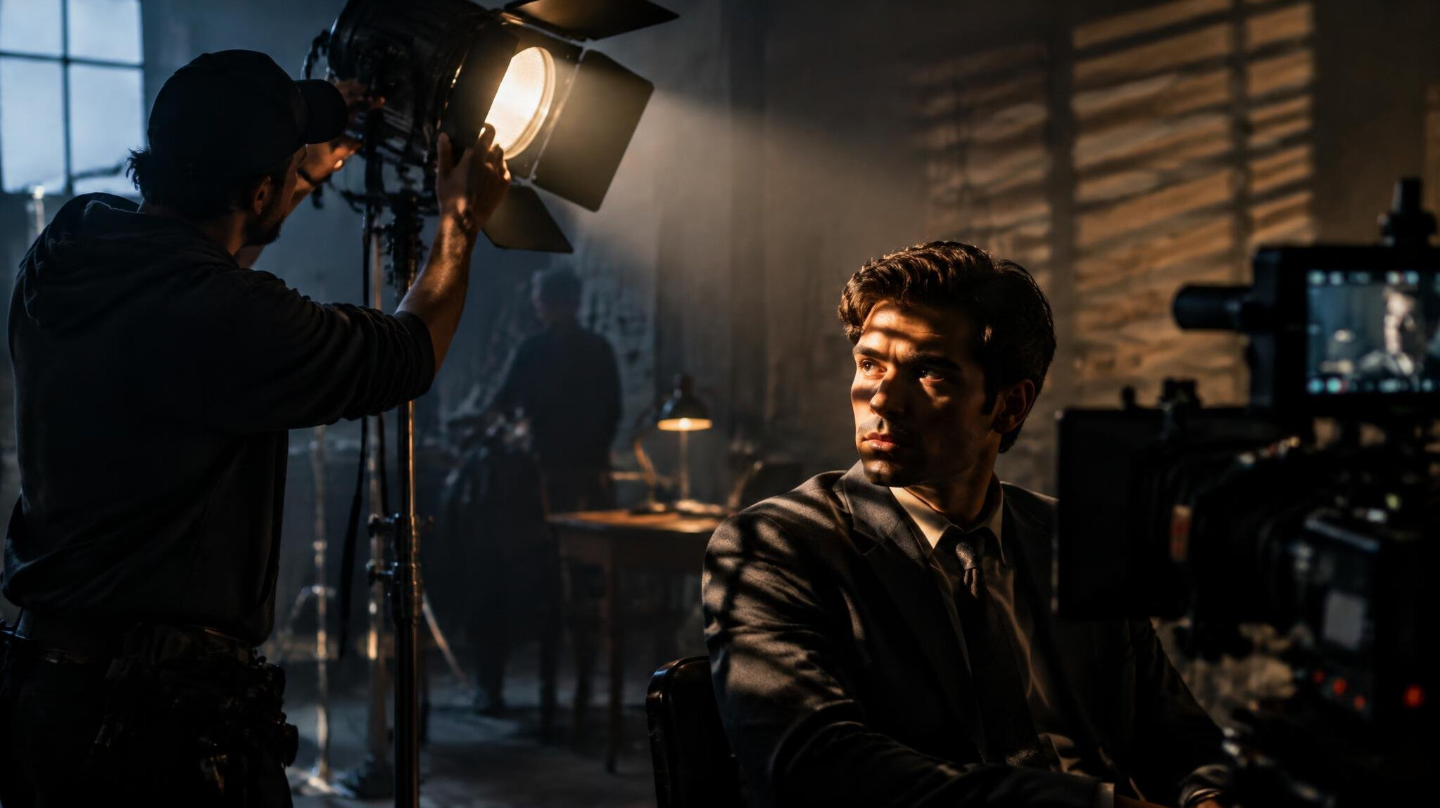film set with dramatic lighting